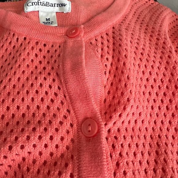 Croft & Barrow Coral Cardigan Sweater Fishnet Sweater size M coastal chic - Picture 15 of 15